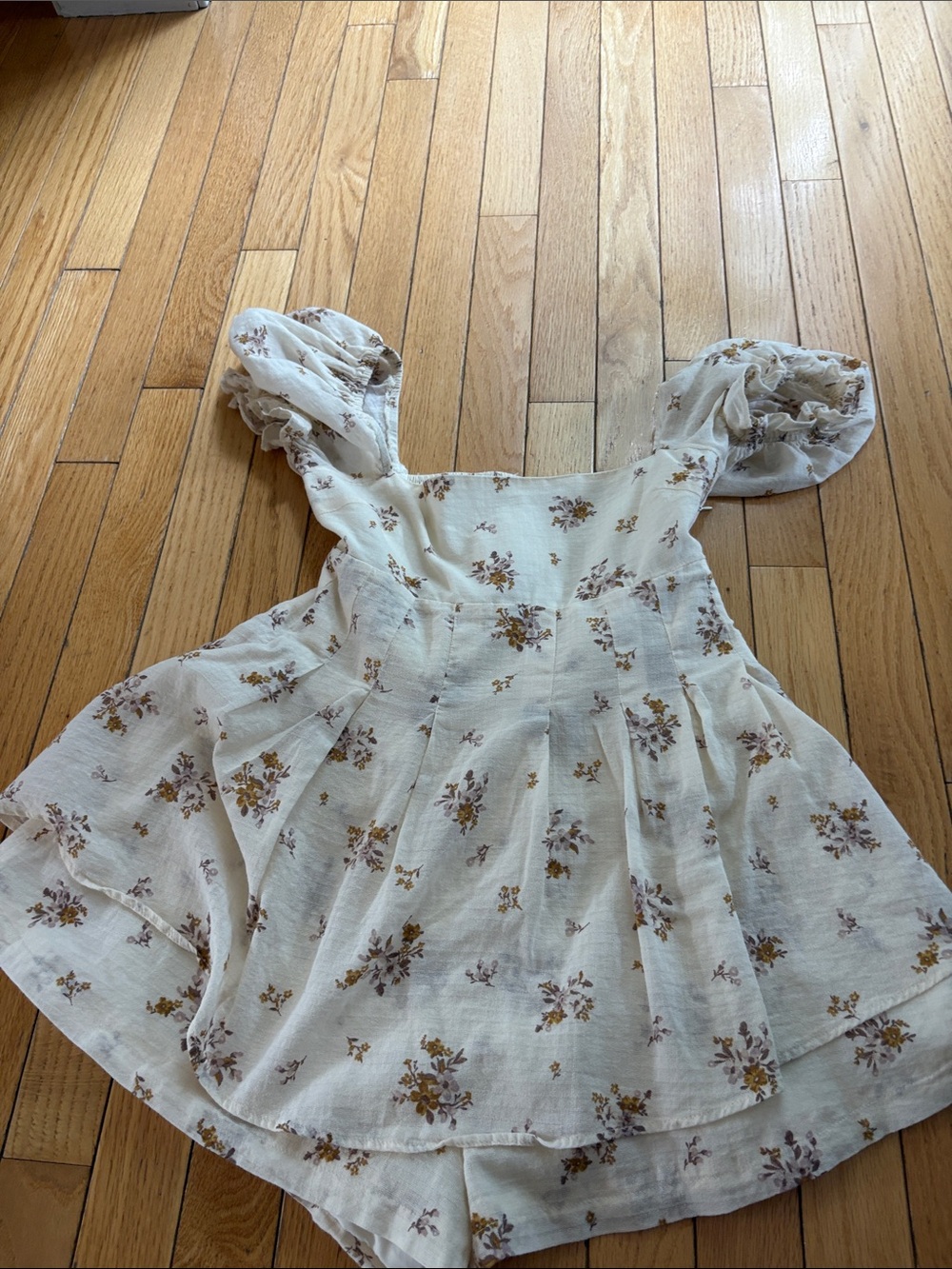 Altar'd State Cream Floral Puff-Sleeve Romper